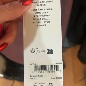 ALO Yoga Burgundy Truffle Zip Long Sleeve